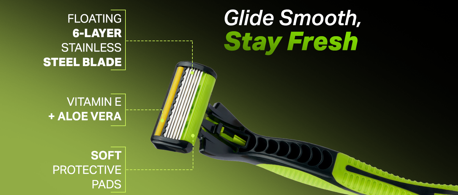 Mr. Stag Beast 6-Edge Razor for Men with 1 Handle & 2 Cartridges, Aloe Vera & Vitamin E (Pack of 1) detail